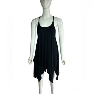 Peruvian Connection Dress Black Mini Handkerchief Hem Pima Cotton Modal XS